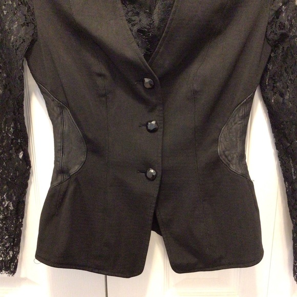 VTG John Murrough Womens Black Knit Leather & Lace Button Up Jacket Size Small - Picture 8 of 11
